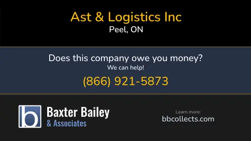Ast & Logistics Inc 3829 Periwinkle Crescent Peel, ON DOT:1511888 MC:566482 1 (647) 945-7979 1 (905) 507-8005