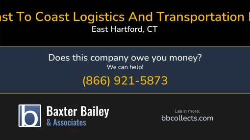 Updated Profile for Coast to Coast Logistics And Transportation LLC DOT: 1856650  MC: 672027.  MC: 672027.  Located in East Hartford, CT 06108 US. 1 (860) 291-03521 (860) 519-0514