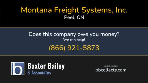 Montana Freight Systems, Inc. montanafreight.ca 1090 Peter Robertson Blvd Peel, ON DOT:2211134 MC:767279