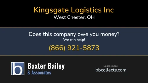 Kingsgate Logistics Inc kingsgatetrans.com 8917 Eagle Ridge Ct West Chester, OH DOT:2213734 MC:197973 1 (513) 874-7447