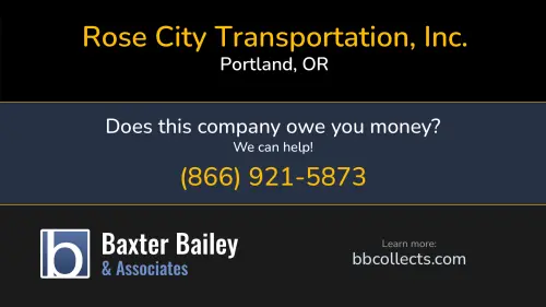 Rose City Transportation, Inc. www.rosecitytransinc.com 201 NE 2nd Ave, Suite 201 Portland, OR DOT:2215827 MC:256299 1 (503) 235-4844 1 (800) 826-0438