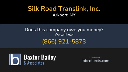 Silk Road Translink, Inc. silkroadtrans.com 8781 RT-36 Arkport, NY DOT:2222968 MC:316189 FF:0002857 1 (320) 393-3256 1 (607) 295-7406 1 (866) 881-6024
