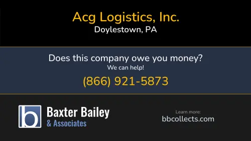 Acg Logistics, Inc. acglogistics.com 10 S Clinton St Doylestown, PA DOT:2227065 MC:395468 1 (267) 880-3801