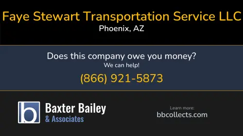 Faye Stewart Transportation Service LLC fayestewarttrans.com 3056 N 33rd Ave Phoenix, AZ DOT:2227733 MC:406587 1 (602) 233-3500