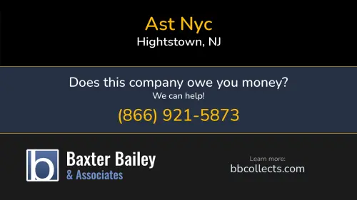 Ast Nyc astnyc.com PO Box 31 Hightstown, NJ DOT:2229667 MC:439033 1 (800) 506-6553 1 (908) 718-5448