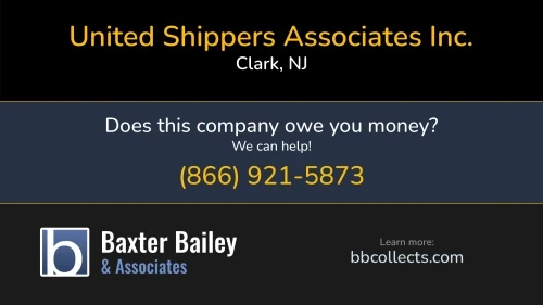 United Shippers Associates Inc. Stc Logistics 100 Walnut Ave Clark, NJ DOT:2232762 MC:496589 FF:011964 1 (800) 547-4324 1 (973) 642-0400