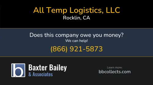 All Temp Logistics, LLC 3031 W. STANFORD RANCH ROAD Rocklin, CA DOT:2239126 MC:602374 1 (360) 872-8093 1 (916) 409-9214