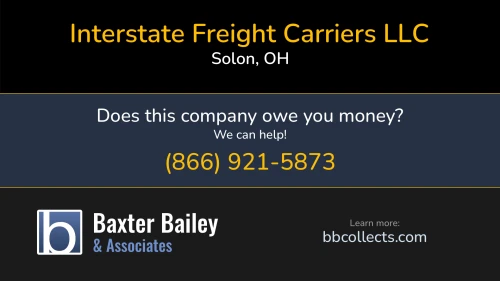 Interstate Freight Carriers LLC www.icfreight.com PO Box 391361 Solon, OH DOT:2242948 MC:656364 MC:692147 1 (440) 349-8109