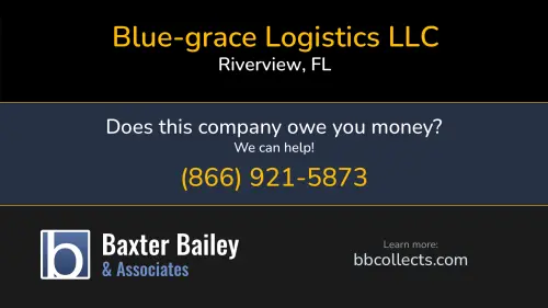 Blue-grace Logistics LLC Bg Forwarding mybluegrace.com 2846 S Falkenburg Rd Riverview, FL DOT:2243405 MC:304386 FF:8428 1 (813) 641-0357 1 (888) 661-9477