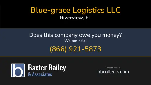 Blue-grace Logistics LLC mybluegrace.com 2846 S Falkenburg Rd Riverview, FL DOT:2243405 MC:304386 FF:8428 1 (800) 697-4477 1 (813) 641-0357 1 (888) 661-9477