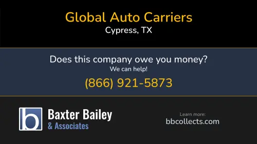 Global Auto Carriers Global Auto Carriers www.globalautocarriers.com 16518 House & Haul Rd. B-3 Cypress, TX DOT:2246088 MC:704321 MC:704321 1 (281) 758-0400 1 (281) 815-2060 1 (832) 373-9636