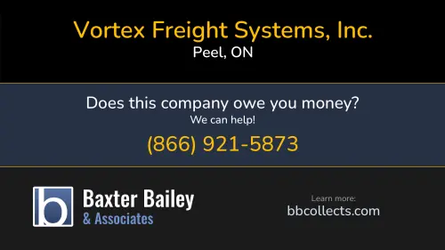 Vortex Freight Systems, Inc. www.vortexfreight.com 3160 Orlando Dr Peel, ON DOT:2246613 MC:711029 1 (905) 499-3000