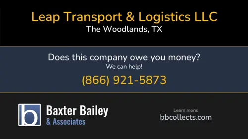 Leap Transport & Logistics LLC leaptransport.com 6700 Woodlands Parkway, Suite 230-239 The Woodlands, TX DOT:2330723 MC:791107 1 (214) 882-4653 1 (281) 387-7695