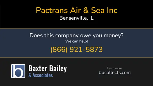 Pactrans Air & Sea Inc 951 Thorndale Ave Bensenville, IL DOT:2449337 MC:843536 1 (847) 238-4376 1 (847) 766-9988