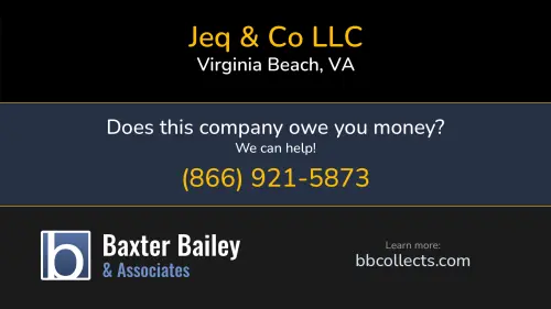 Jeq & Co LLC Jeq & Co Logistics Solutions www.jeqandco.com 4269 Buckeye Ct Virginia Beach, VA DOT:2593732 MC:907263 1 (757) 633-1206
