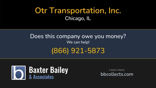 Updated Profile for OTR Transportation, Inc. DOT: 2723925  MC: 920219.  FF: 0012640.  Located in Chicago, IL 60607 US. 1 (855) 978-70411 (312) 300-8806