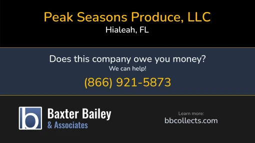 Updated Profile for Peak Seasons Produce, LLC DOT:     Located in Hialeah, FL 33016 US. 1 (656) 347-92581 (786) 554-6027