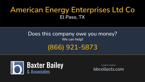 American Energy Enterprises Ltd Co 7305 Desierto Maiz Ct El Paso, TX DOT:2818522 MC:937853 1 (915) 792-0035 1 (956) 460-8049