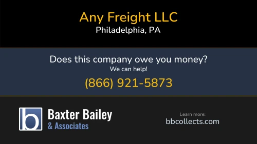 Any Freight LLC anyfreightllc.com 9228 Blue Grass Rd Philadelphia, PA DOT:3214835 MC:1004797 1 (267) 367-5005