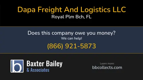 Dapa Freight And Logistics LLC 204 Bella Vista Way Royal Plm Bch, FL DOT:3345902 MC:1068800 1 (561) 612-4896
