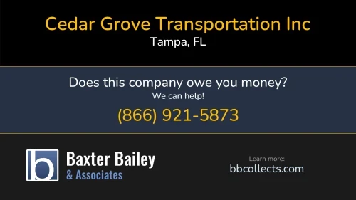Cedar Grove Transportation Inc Cedar Grove Logistics-cedar Grove Freight Lines-88 Freight 401 E Jackson St Tampa, FL DOT:3376406 MC:1083089 1 (813) 200-0472