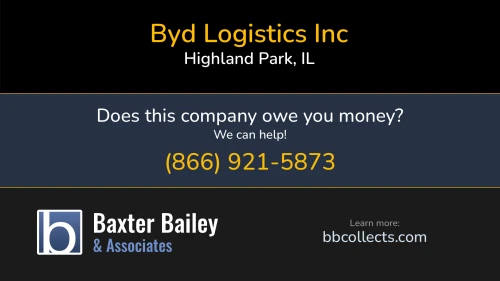 Byd Logistics Inc 2057 Green Bay Rd Highland Park, IL DOT:3513373 MC:1163696 1 (708) 852-3122