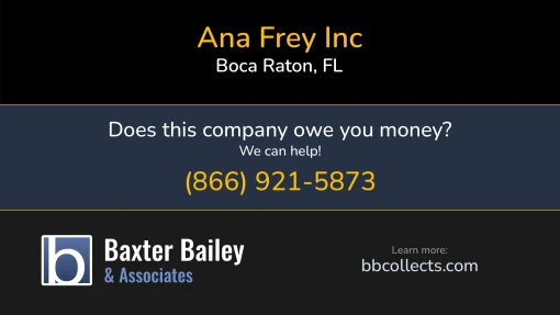 Updated Profile for Ana Frey Inc DOT: 3566813  MC: 1200035.   Located in Boca Raton, FL 33432 US. 1 (850) 900-1299