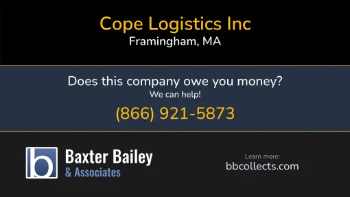 Updated Profile for Cope Logistics Inc DOT: 3862875  MC: 1411688.   Located in Framingham, MA 01701 US. 1 (508) 202-1188