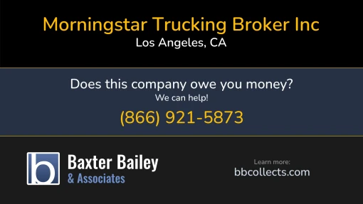 Updated Profile for Morningstar Trucking Broker Inc DOT: 4077882  MC: 1550663.   Located in Los Angeles, CA 90019 US. 1 (805) 769-4019