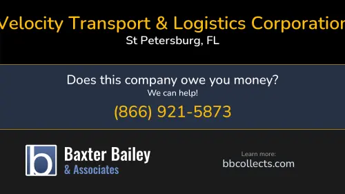 Velocity Transport & Logistics Corporation 7901 4th St N St Petersburg, FL DOT:4094891 MC:1560777 1 (866) 488-5744