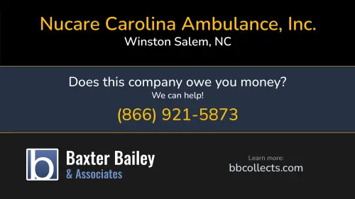 Nucare Carolina Ambulance, Inc. www.nucarecarolina.com 141 Salem Creek Drive Winston Salem, NC 1 (336) 831-4446 1 (800) 380-1947