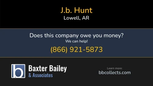 J.b. Hunt J B Hunt www.jbhunt.com P.O. Box 1745 Lowell, AR DOT:80806 MC:135797
